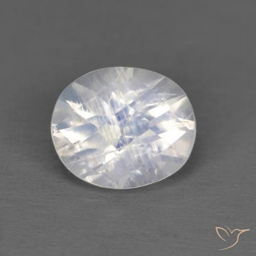 Pierre de Lune Arc en Ciel Blanc oval checkerboard 7,1 x 6mm de l'Inde, poids de 1,02 ct, pierre gemme naturelle Non traité de pureté Transparent, 1 pièce Pierre de Lune Arc en Ciel, couleur : Blanc bleuâtre, dureté de Mohs de 6 à 6.5, Photo A