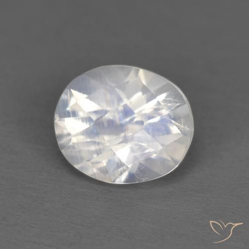 1.02 ct White Rainbow Moonstone Stone, Natural Rainbow Moonstone in Oval Checkerboard Shape for Sale