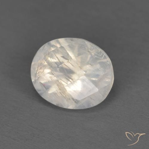 1.04 ct White Rainbow Moonstone Stone, Natural Rainbow Moonstone in Oval Checkerboard Shape for Sale