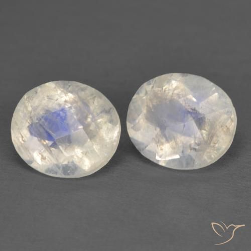 2.40 ctw White Rainbow Moonstone Stones, Natural Rainbow Moonstone in Oval Checkerboard Shape for Sale