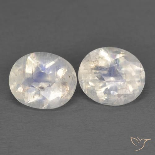 2.19 ctw White Rainbow Moonstone Stones, Natural Rainbow Moonstone in Oval Checkerboard Shape for Sale