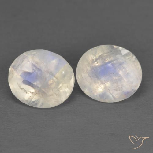 2.39 ctw White Rainbow Moonstone Stones, Natural Rainbow Moonstone in Oval Checkerboard Shape for Sale