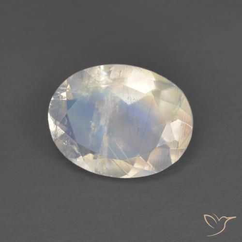 1.36 ct White Rainbow Moonstone Stone, Natural Rainbow Moonstone in Oval Facet Shape for Sale