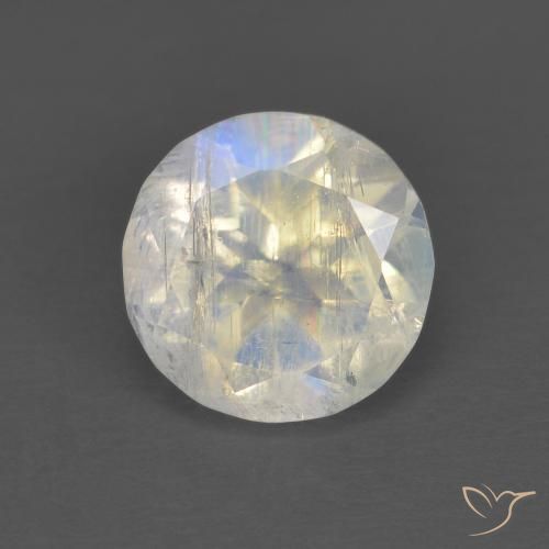 1.30ct Natural Bluish White Rainbow Moonstone, Round, Transparent