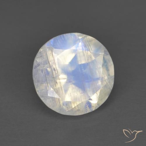 1.30 ct White Rainbow Moonstone Stone, Natural Rainbow Moonstone in Round Facet Shape for Sale