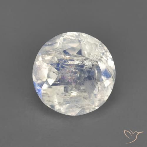 Pierre de Lune Arc en Ciel Blanc Tour 8,1mm de l'Inde, poids de 1,62 ct, pierre gemme naturelle Non traité de pureté Transparent, 1 pièce Pierre de Lune Arc en Ciel round facet, couleur : Blanc bleuâtre, dureté de Mohs de 6 à 6.5, Photo A