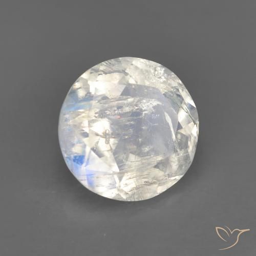 1.62 ct White Rainbow Moonstone Stone, Natural Rainbow Moonstone in Round Facet Shape for Sale