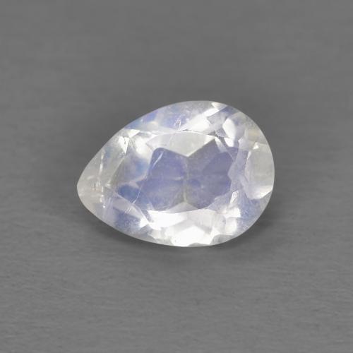 6.8 x 5mm Pear White Rainbow Moonstone from India, Weight of 0.63ct, Natural untreated Gemstone in Transparent Clarity, 1pc Pear Facet Rainbow Moonstone - Color: Bluish White, Mohs Hardness of 6 - 6.5, Photo A