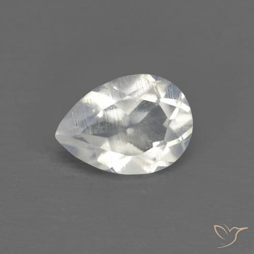 0.65 ct White Rainbow Moonstone Stone, Natural Rainbow Moonstone in Pear Facet Shape for Sale
