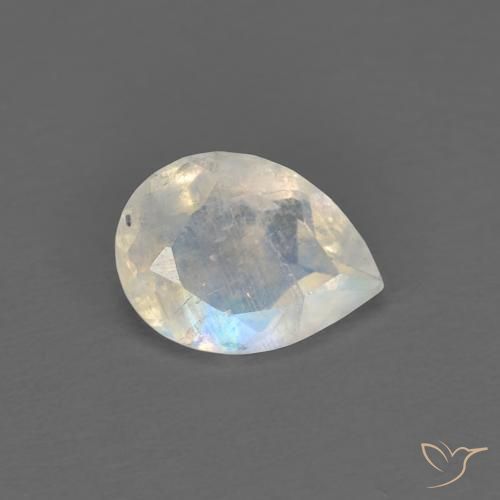 0.66 ct White Rainbow Moonstone Stone, Natural Rainbow Moonstone in Pear Facet Shape for Sale