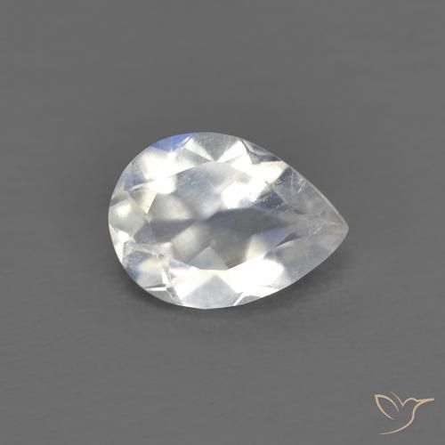 0.64 ct White Rainbow Moonstone Stone, Natural Rainbow Moonstone in Pear Facet Shape for Sale
