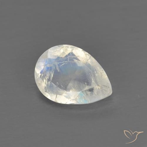 0.73 ct White Rainbow Moonstone Stone, Natural Rainbow Moonstone in Pear Facet Shape for Sale