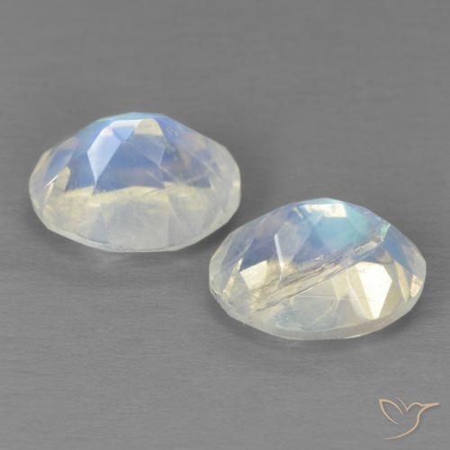 Rainbow Moonstone Gemstones in 9 x 7 mm (calibrated) Size for Sale, Rainbow Moonstone Stones in Bluish White Color