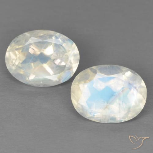 3.96 ctw White Rainbow Moonstone Stones, Natural Rainbow Moonstone in Oval Facet Shape for Sale
