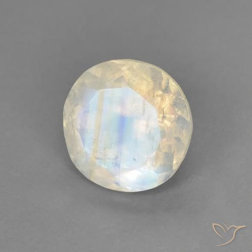 1.29 ct White Rainbow Moonstone Stone, Natural Rainbow Moonstone in Round Facet Shape for Sale