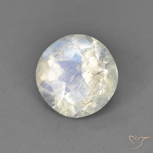 1.28ct Natural Bluish White Rainbow Moonstone, Round, Transparent
