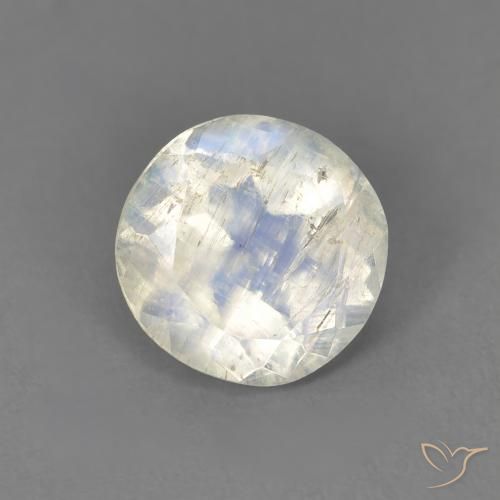 1.28 ct White Rainbow Moonstone Stone, Natural Rainbow Moonstone in Round Facet Shape for Sale