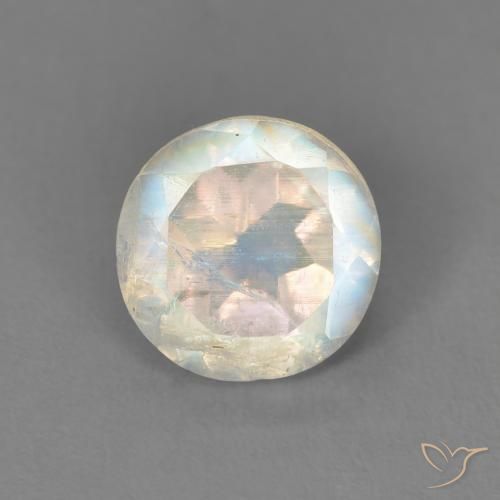 1.33ct Natural Bluish White Rainbow Moonstone, Round, Transparent