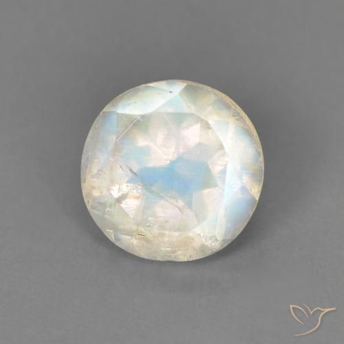 1.33 ct White Rainbow Moonstone Stone, Natural Rainbow Moonstone in Round Facet Shape for Sale