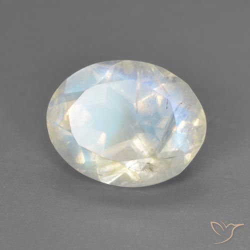2.42 ct White Rainbow Moonstone Stone, Natural Rainbow Moonstone in Oval Facet Shape for Sale