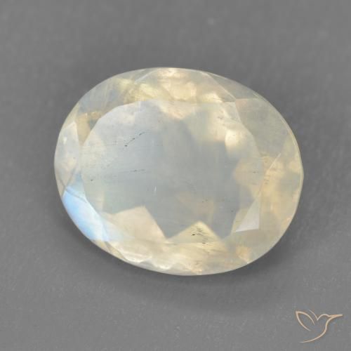 3.11 ct White Rainbow Moonstone Stone, Natural Rainbow Moonstone in Oval Facet Shape for Sale