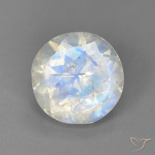2.49ct Natural Bluish White Rainbow Moonstone, Round, Transparent