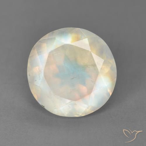 3.50ct Natural Bluish White Rainbow Moonstone, Round, Transparent