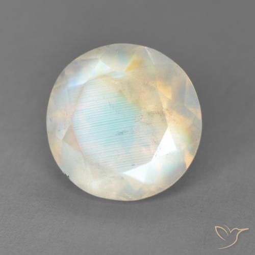 3.50 ct White Rainbow Moonstone Stone, Natural Rainbow Moonstone in Round Facet Shape for Sale