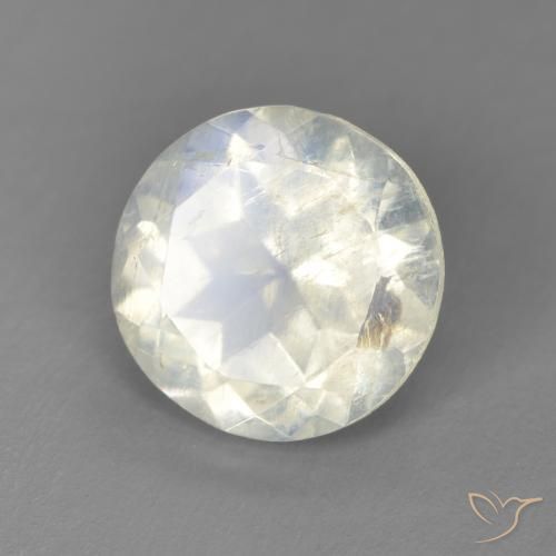 Pierre de Lune Arc en Ciel Blanc round facet des Etats-Unis, 9mm, poids de 2,55 ct, pierre gemme naturelle Non traité de pureté Transparent, 1 pièce Pierre de Lune Arc en Ciel, couleur Blanc bleuâtre, dureté Mohs de 6 à 6.5, Photo A