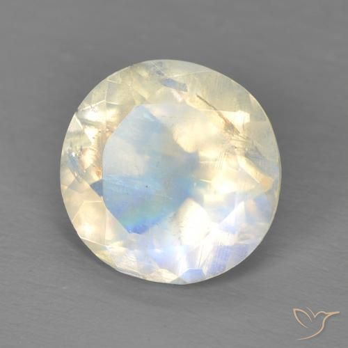 2.90 ct White Rainbow Moonstone Stone, Natural Rainbow Moonstone in Round Facet Shape for Sale