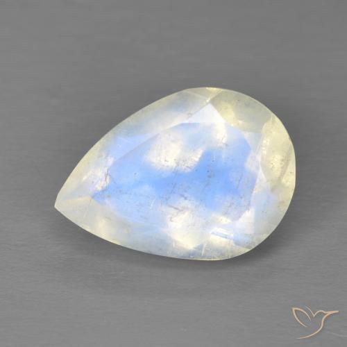 4.87 ct White Rainbow Moonstone Gemstone, Rainbow Moonstone Gem in Pear Facet Shape for Sale.