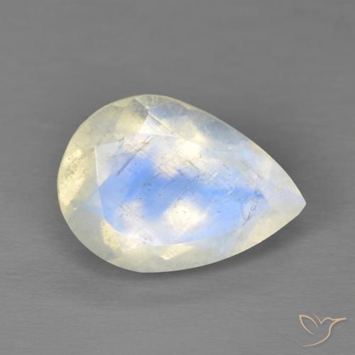 4.87 ct White Rainbow Moonstone Stone, Natural Rainbow Moonstone in Pear Facet Shape for Sale