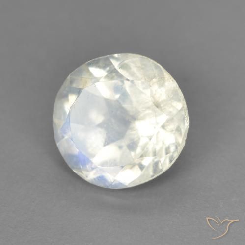 1.34 ct White Rainbow Moonstone Stone, Natural Rainbow Moonstone in Round Facet Shape for Sale