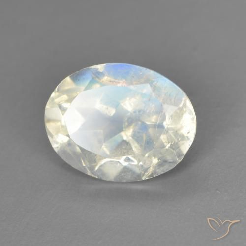 1.92 ct White Rainbow Moonstone Stone, Natural Rainbow Moonstone in Oval Facet Shape for Sale