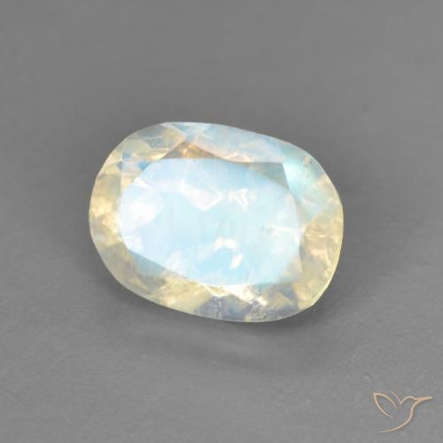 1.52 ct White Rainbow Moonstone Stone, Natural Rainbow Moonstone in Oval Facet Shape for Sale