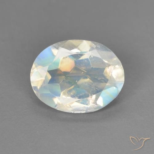 1,48 ct ovaler Regenbogen-Mondstein aus den USA, Größe: 8,8 x 6,9mm, Reinheit: Transparent, Garantiert echter Edelstein, 1 Stück Regenbogen-Mondstein in Bläulich-weiß Farbe, Mohs-Härte von 6 - 6,5, Photo A