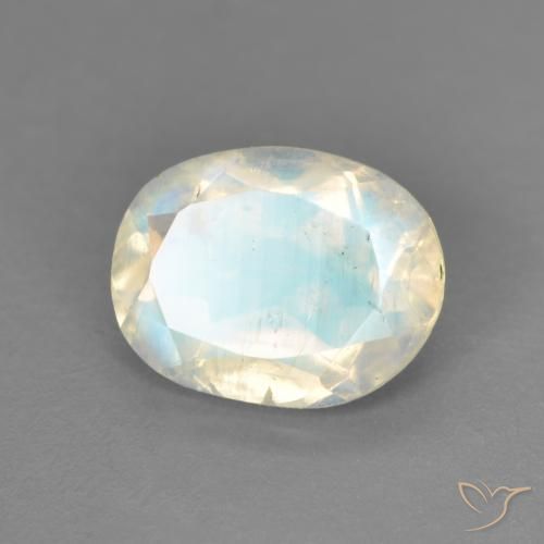 1.64 ct White Rainbow Moonstone Stone, Natural Rainbow Moonstone in Oval Facet Shape for Sale