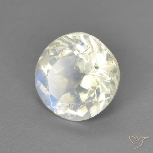 1.39 ct White Rainbow Moonstone Stone, Natural Rainbow Moonstone in Round Facet Shape for Sale