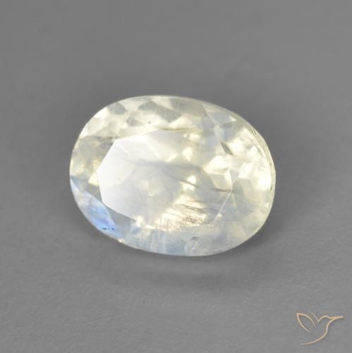 1.52 ct White Rainbow Moonstone Stone, Natural Rainbow Moonstone in Oval Facet Shape for Sale