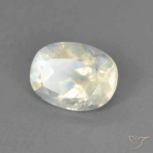 1.47 ct White Rainbow Moonstone Stone, Natural Rainbow Moonstone in Oval Facet Shape for Sale