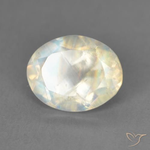 1.91 ct White Rainbow Moonstone Stone, Natural Rainbow Moonstone in Oval Facet Shape for Sale