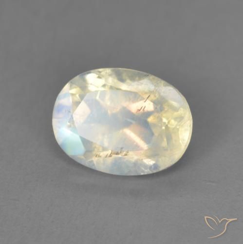 1.38 ct White Rainbow Moonstone Stone, Natural Rainbow Moonstone in Oval Facet Shape for Sale