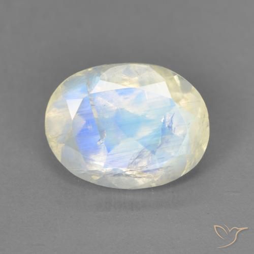 1.85 ct White Rainbow Moonstone Gemstone, Rainbow Moonstone Gem in Oval Facet Shape for Sale.
