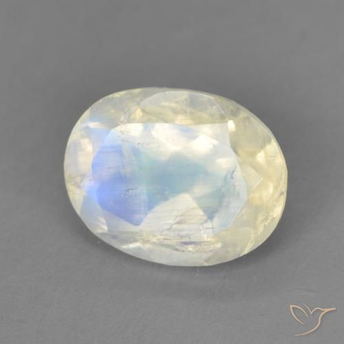 1.85 ct White Rainbow Moonstone Stone, Natural Rainbow Moonstone in Oval Facet Shape for Sale