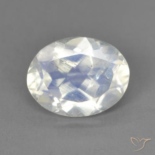 Pierre de Lune Arc en Ciel Blanc oval facet 9,2 x 7,1mm des Etats-Unis, poids de 1,84 ct, pierre gemme naturelle Non traité de pureté Transparent, 1 pièce Pierre de Lune Arc en Ciel, couleur : Blanc bleuâtre, dureté de Mohs de 6 à 6.5, Photo A