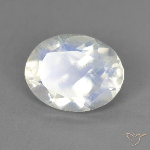 1.84 ct White Rainbow Moonstone Stone, Natural Rainbow Moonstone in Oval Facet Shape for Sale