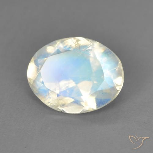 1.62 ct White Rainbow Moonstone Stone, Natural Rainbow Moonstone in Oval Facet Shape for Sale