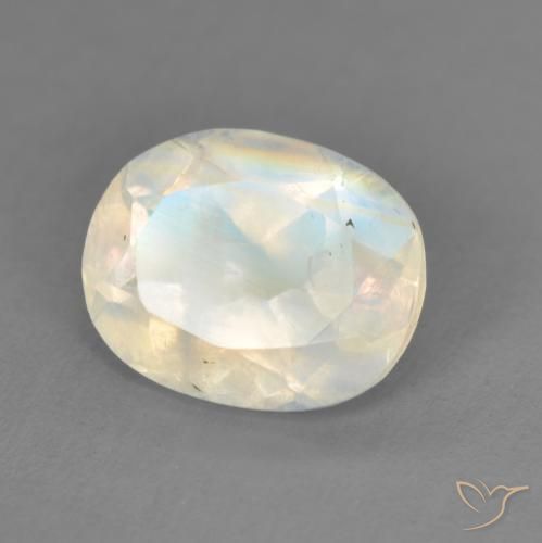 1.82 ct White Rainbow Moonstone Stone, Natural Rainbow Moonstone in Oval Facet Shape for Sale