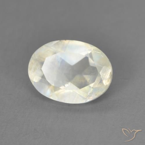 1.21 ct White Rainbow Moonstone Stone, Natural Rainbow Moonstone in Oval Facet Shape for Sale