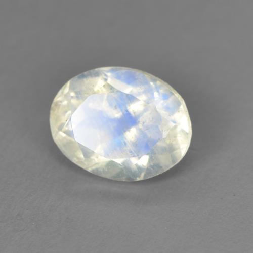 7,9 x 6,2mm ovaler weißer Regenbogen-Mondstein aus den USA, Gewicht von 1,37 ct, natürlicher Edelstein in Transparent Reinheit, 1 Stück ovaler Regenbogen-Mondstein - Farbe: Bläulich-weiß, Mohs-Härte von 6 - 6,5, Photo A